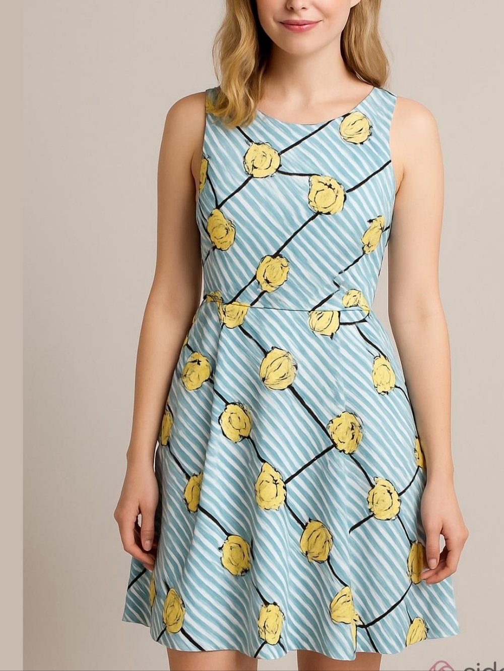Talbots Dress Yellow & White Fully Lined Pleaded Back Zippered 16 Petite